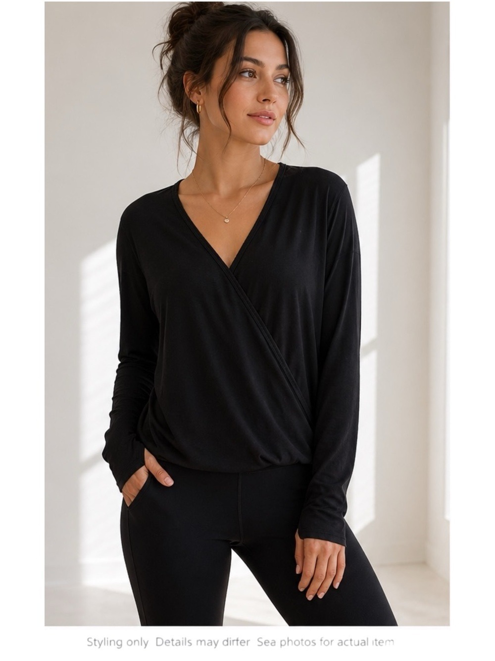 Lululemon Black Wrap Front Long Sleeve Top Stretch Hi Low Hem M